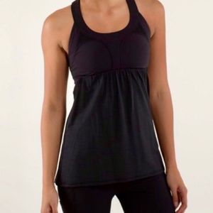 Lululemon 2-in-Run Tank Top Black Micro Macro Stripe Surge Shelf Bra Women's 6